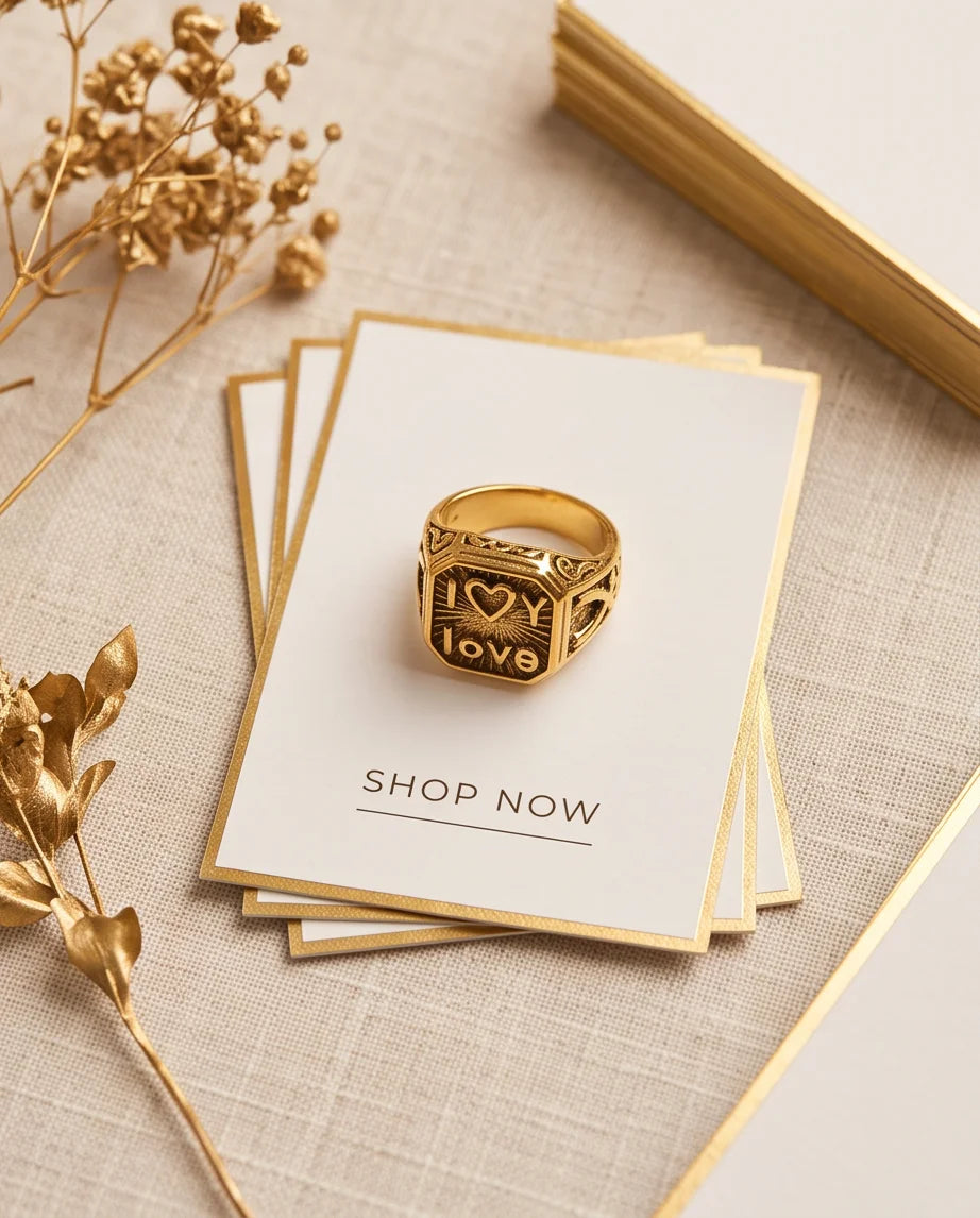 Sunburst "I Love" Gold Signet Ring