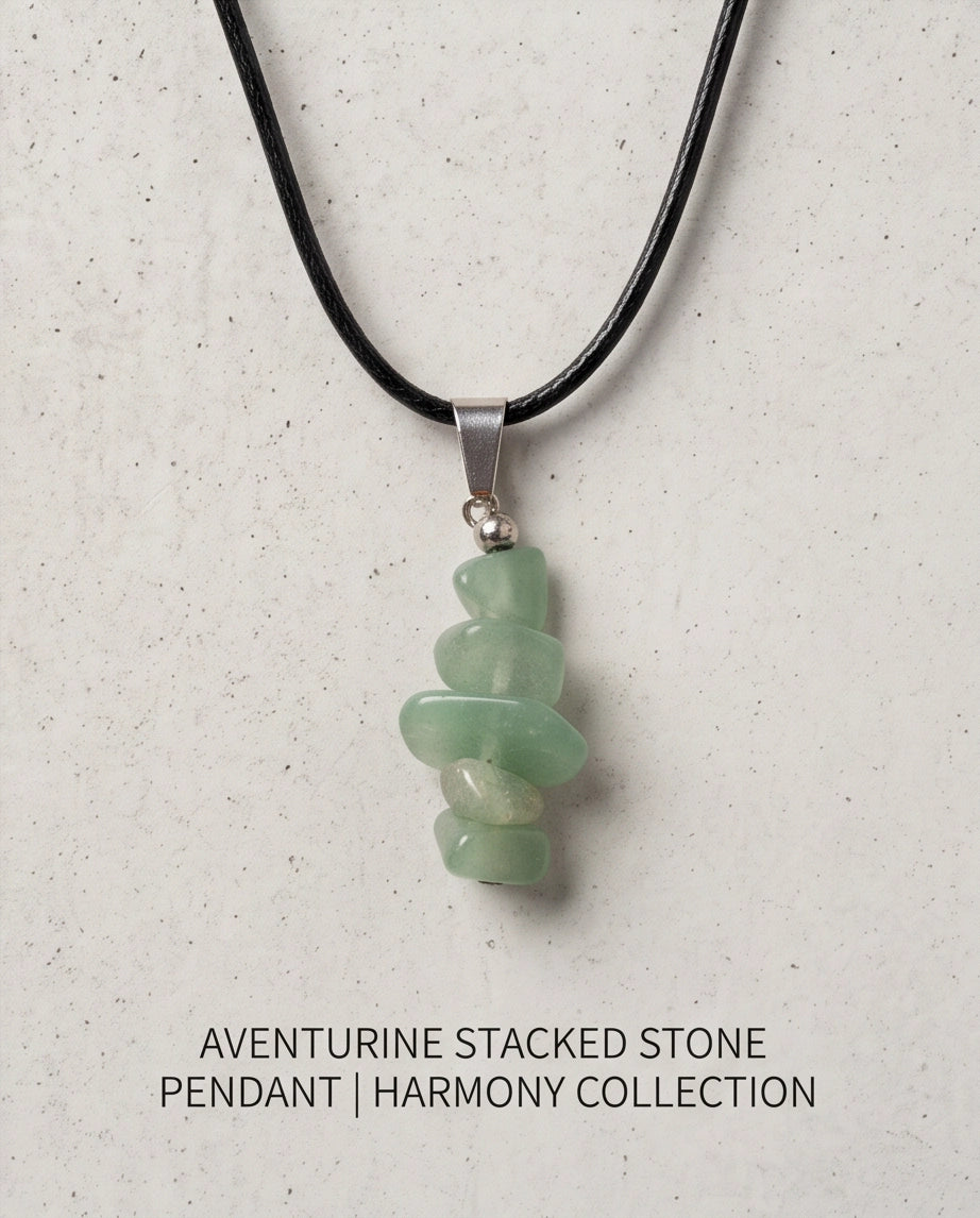 Silver Stacked Raw Green Aventurine Chip Stone Pendant Necklace