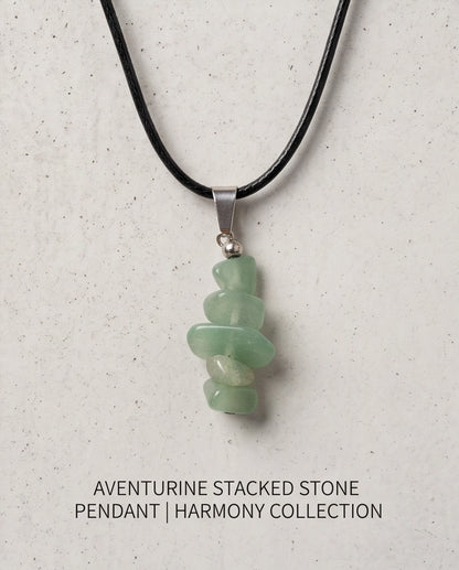 Silver Stacked Raw Green Aventurine Chip Stone Pendant Necklace
