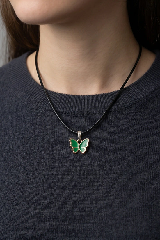 Gold and Green Butterfly Pendant Necklace
