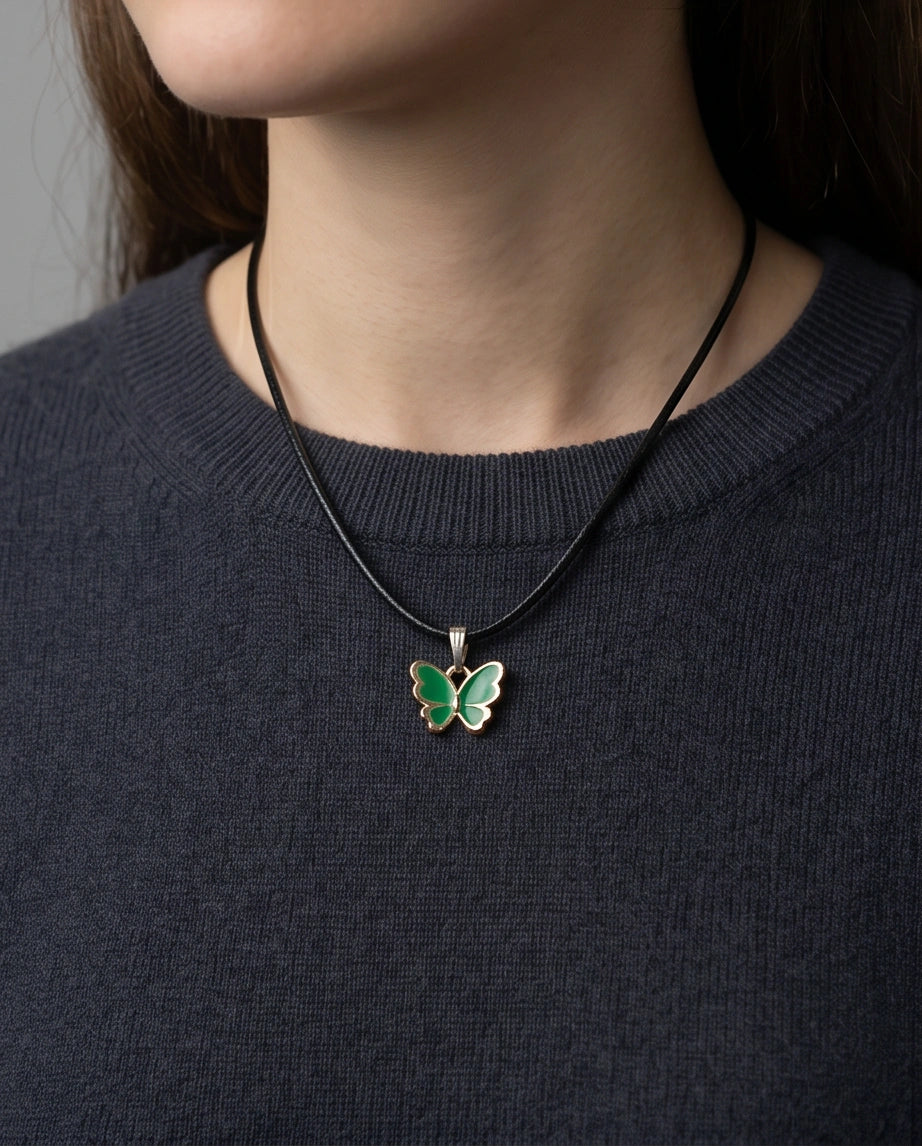 Gold and Green Butterfly Pendant Necklace