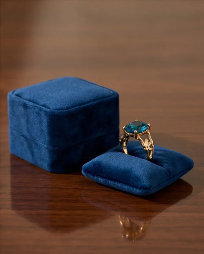 Gold Plated Aqua Blue Topaz Bamboo Leaf Ring