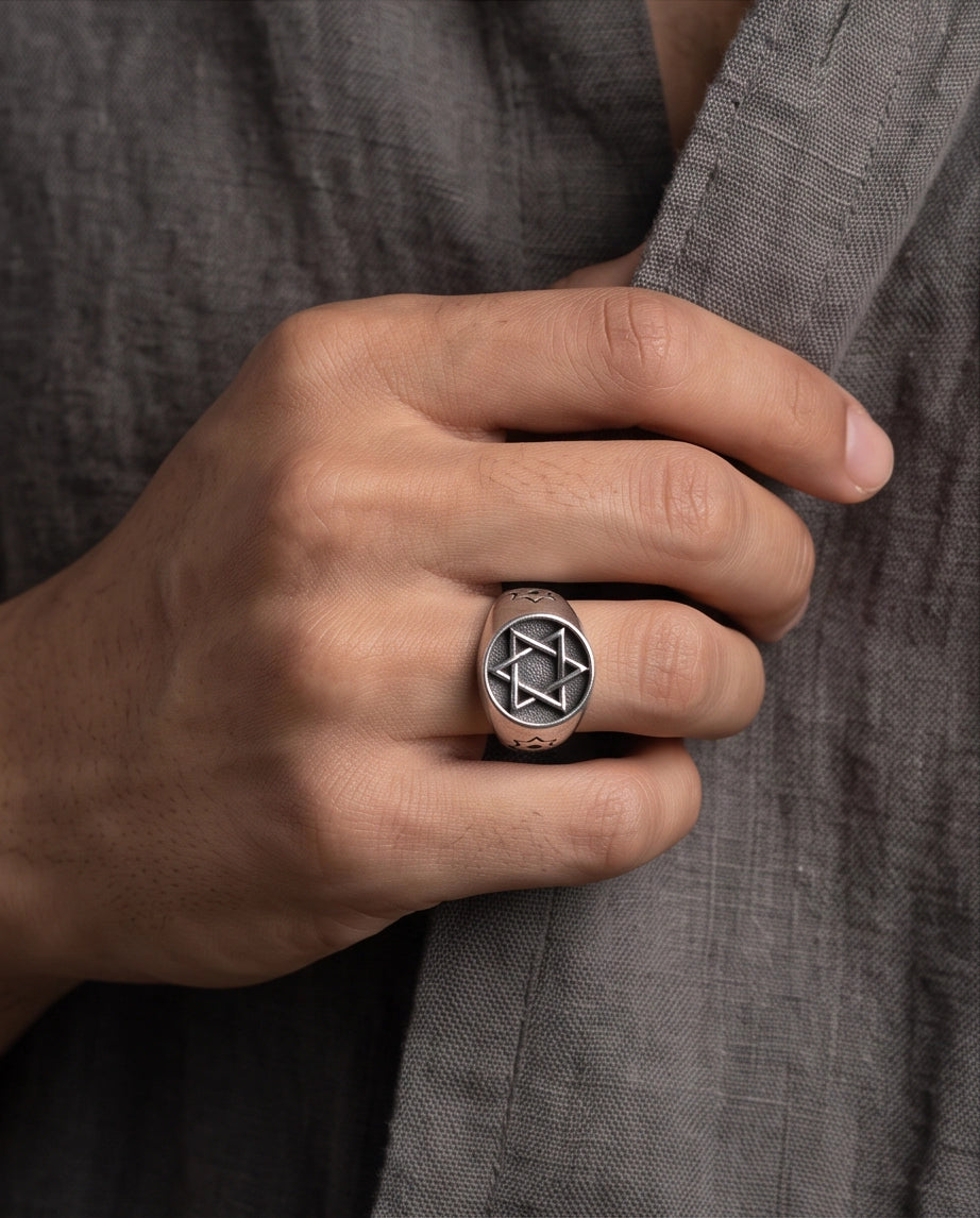 Celestial Hexagram Signet Silver Ring