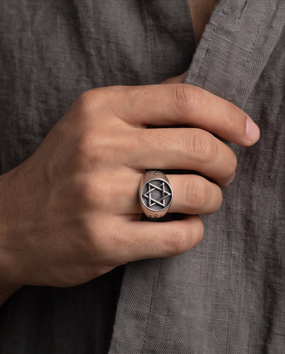 Celestial Hexagram Signet Silver Ring