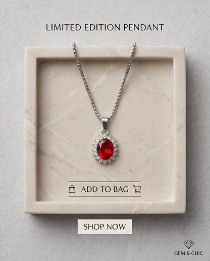 Silver Garnet Red Oval Halo Medallion Pendant Necklace