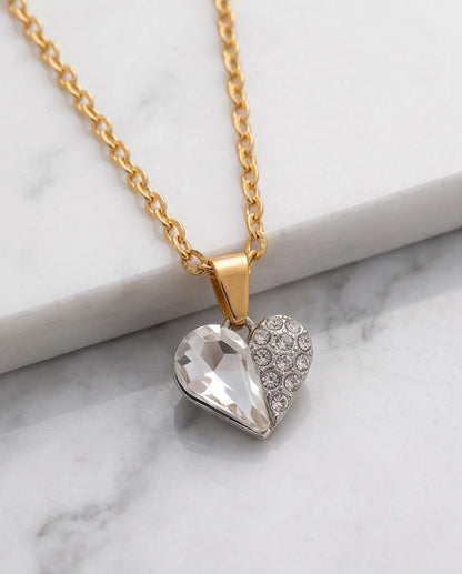 Silver Clear Crystal Heart Pavé Pendant Necklace
