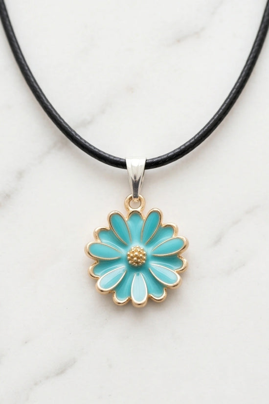 Gold and Turquoise Sunflower Pendant Necklace
