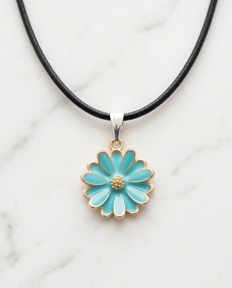Gold and Turquoise Sunflower Pendant Necklace