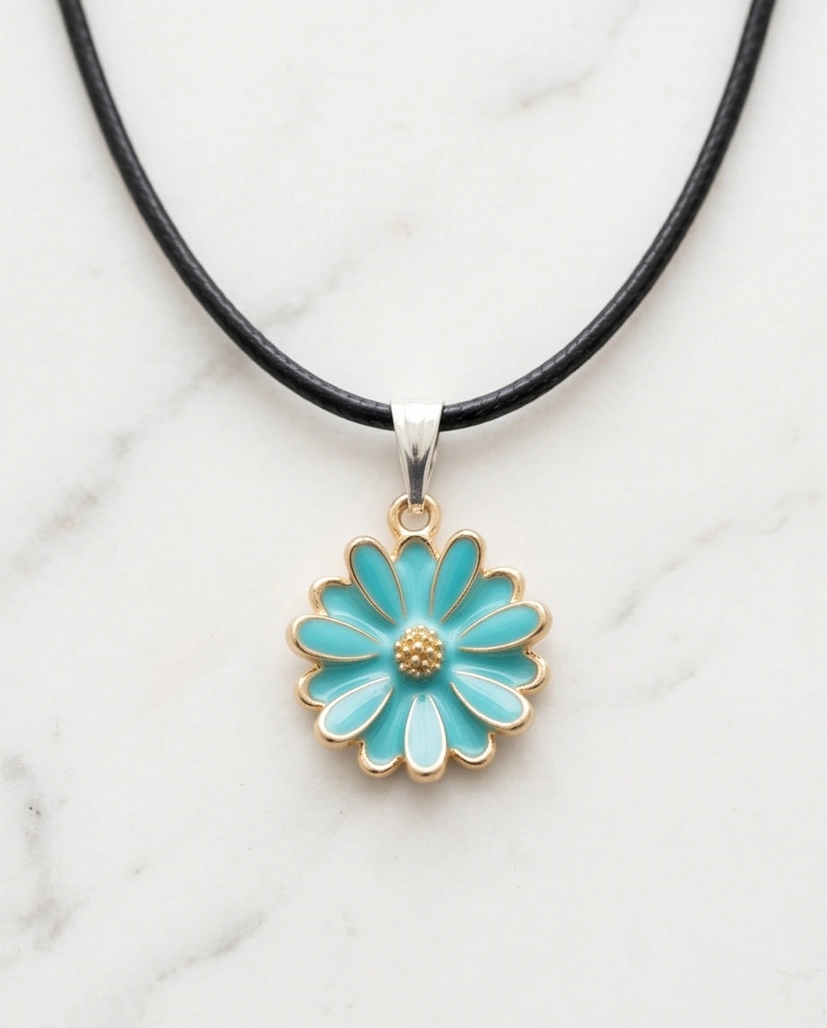 Gold and Turquoise Sunflower Pendant Necklace