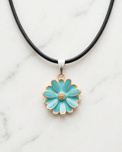 Gold and Turquoise Sunflower Pendant Necklace