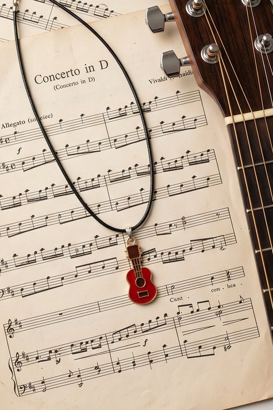 Gold and Red Acoustic Guitar Necklace