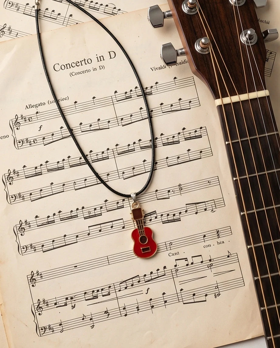 Gold and Red Acoustic Guitar Necklace