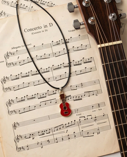 Gold and Red Acoustic Guitar Necklace