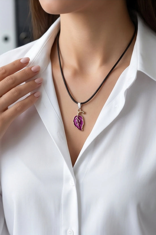 Orchid Purple Botanical Leaf Pendant