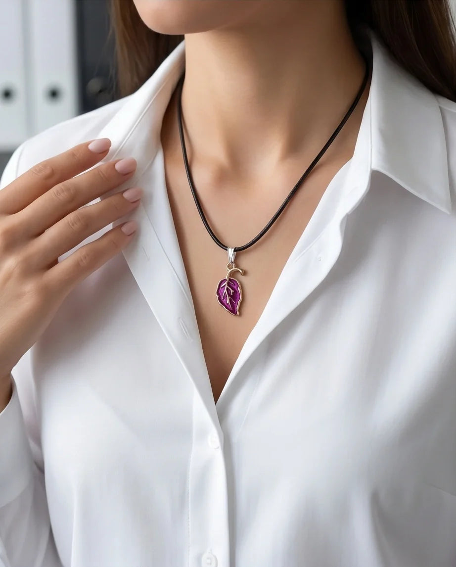 Orchid Purple Botanical Leaf Pendant