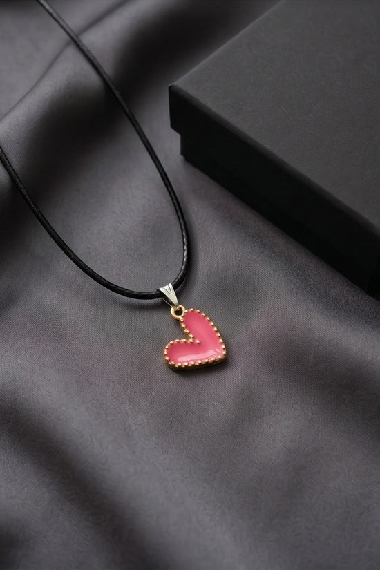 Gold and Pink Beaded Heart Necklace