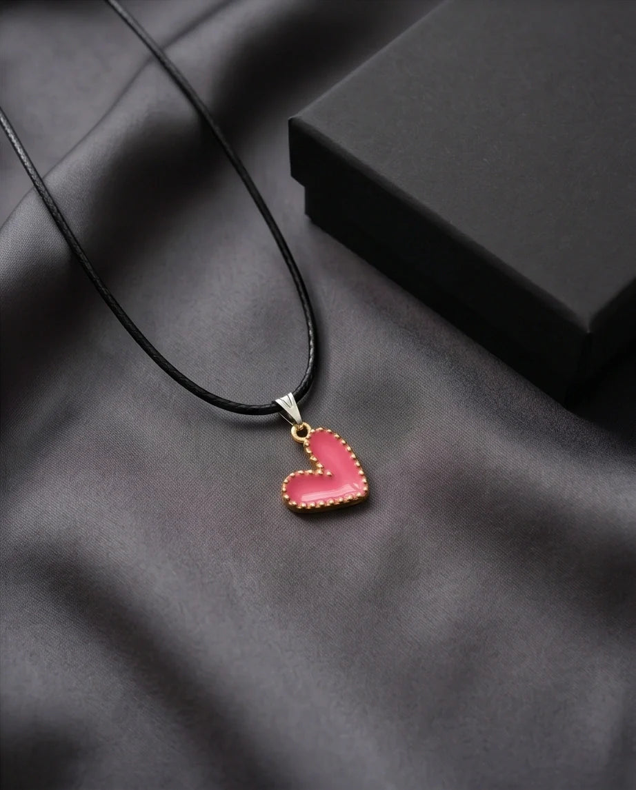 Gold and Pink Beaded Heart Necklace