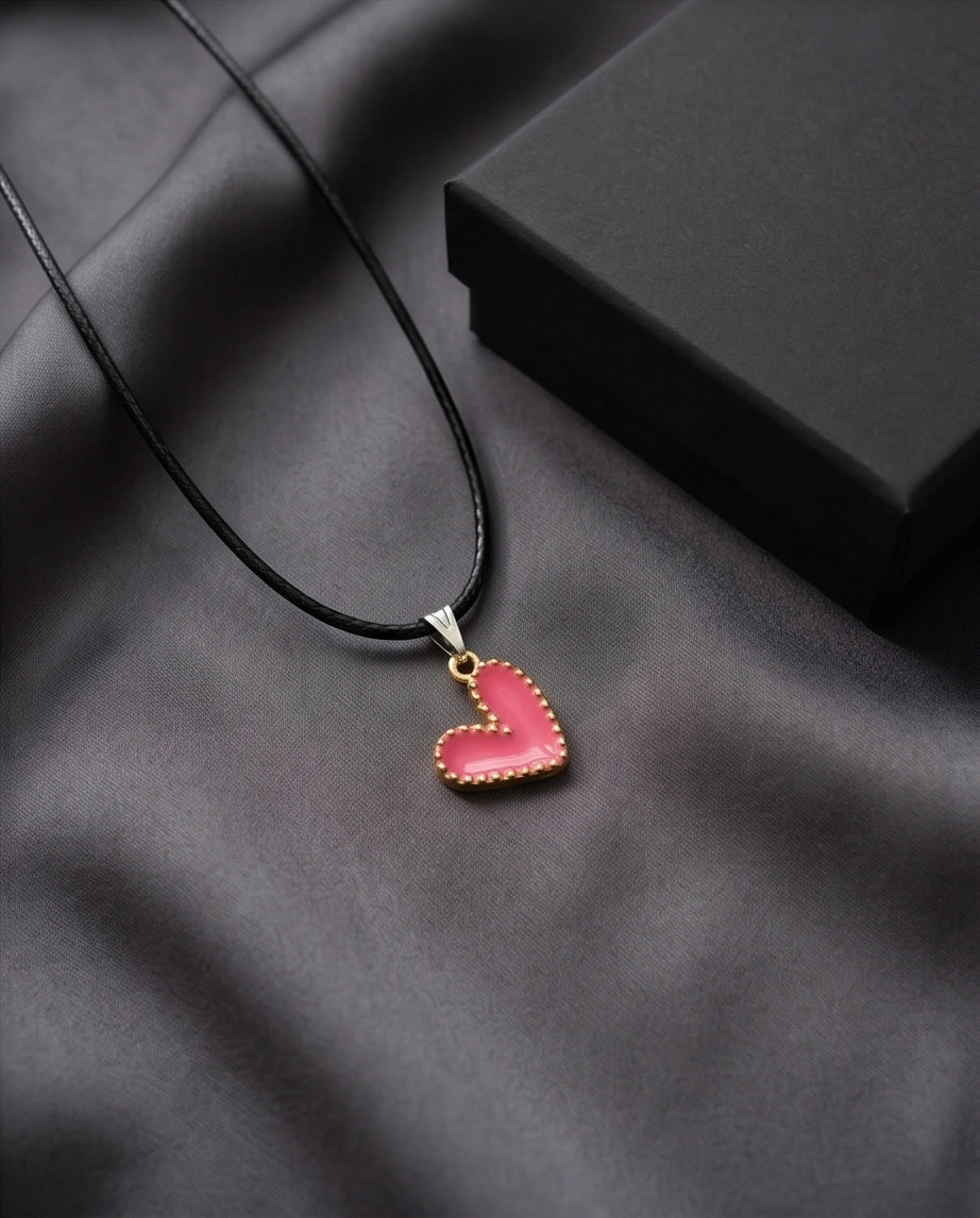 Gold and Pink Beaded Heart Necklace