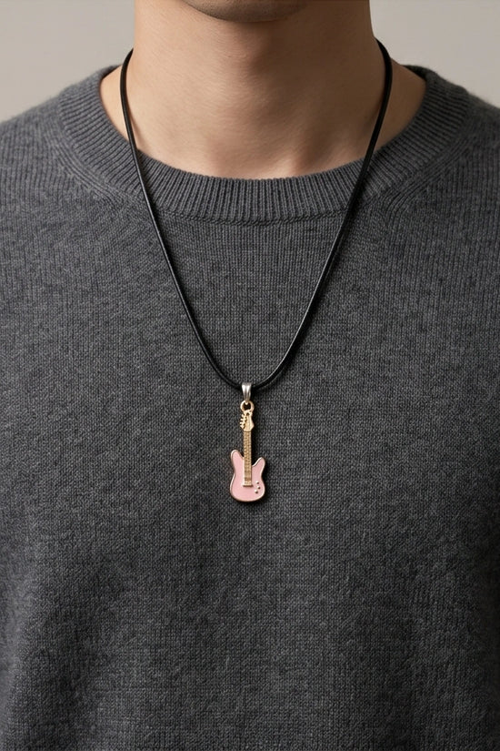 Gold and Pink Electric Guitar Necklace