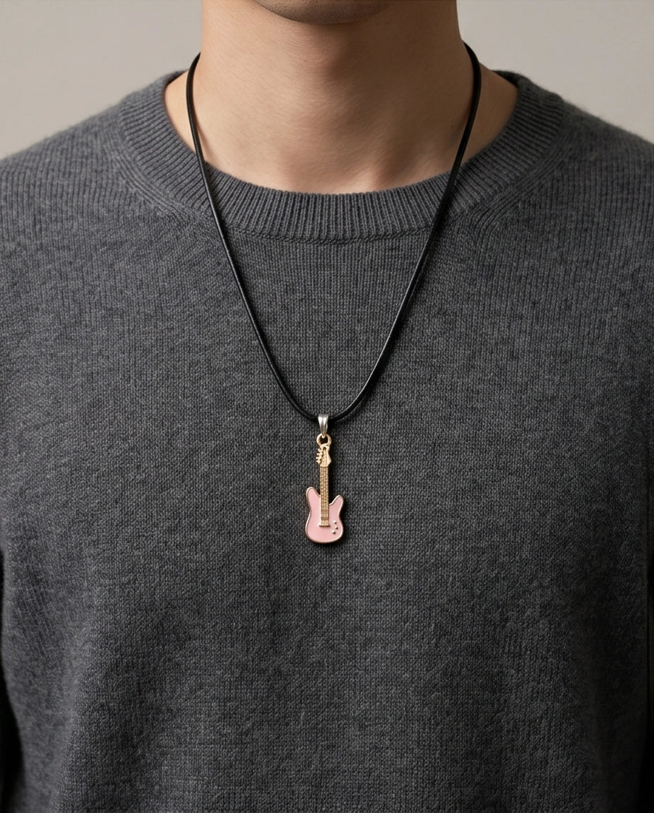 Gold and Pink Electric Guitar Necklace