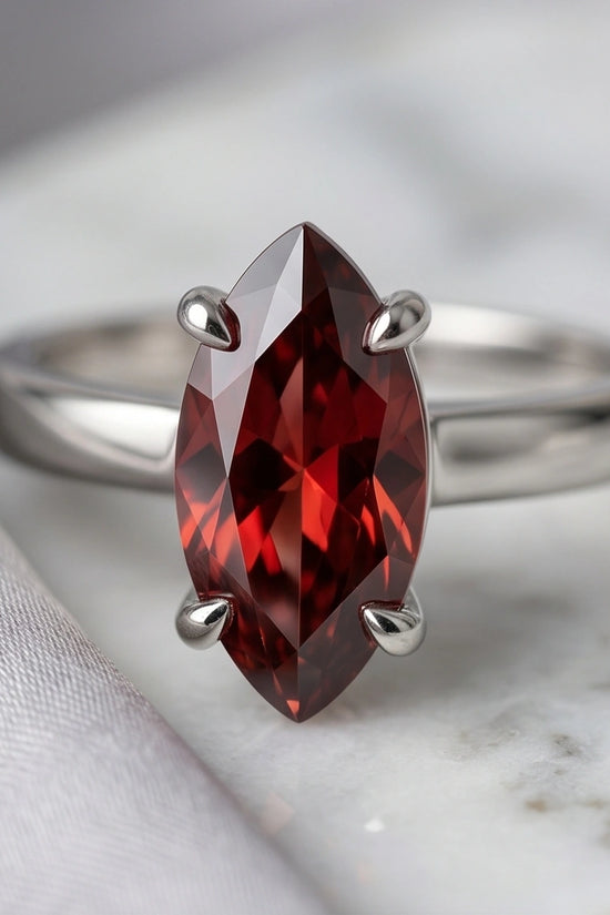Sterling Silver Marquise-Cut Amber Carnelian Solitaire Ring