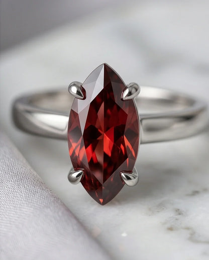 Sterling Silver Marquise-Cut Amber Carnelian Solitaire Ring