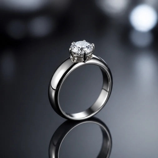 Silver Round Gemstone Classic Solitaire Ring