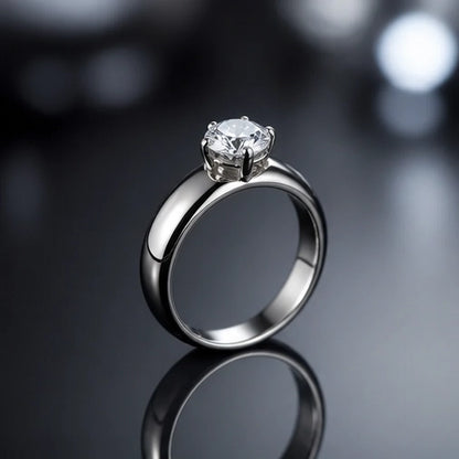 Silver Round Gemstone Classic Solitaire Ring