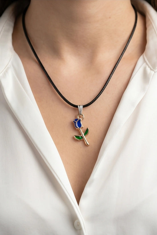 Royal Blue Tulip Rosebud Pendant