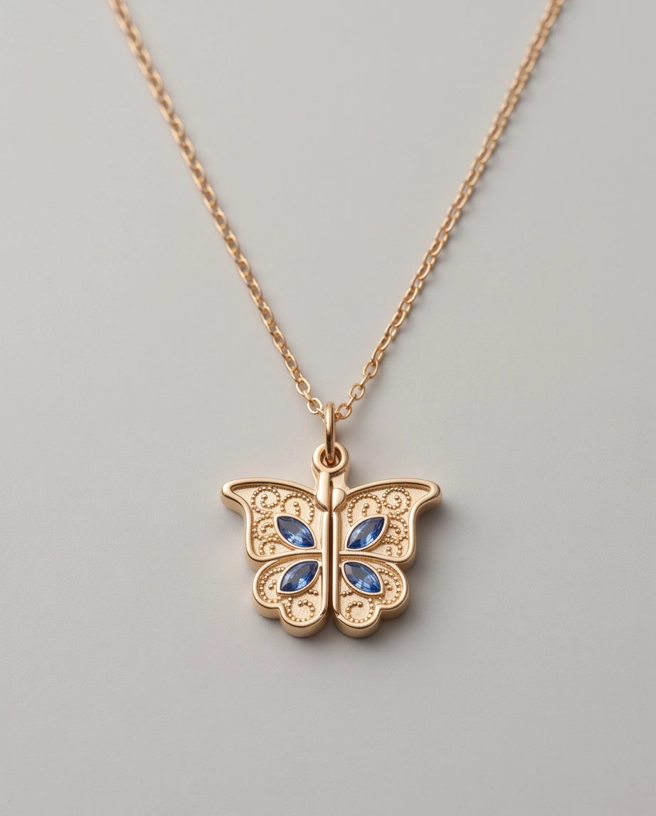 Gold Butterfly Secret Heart Pendant Necklace