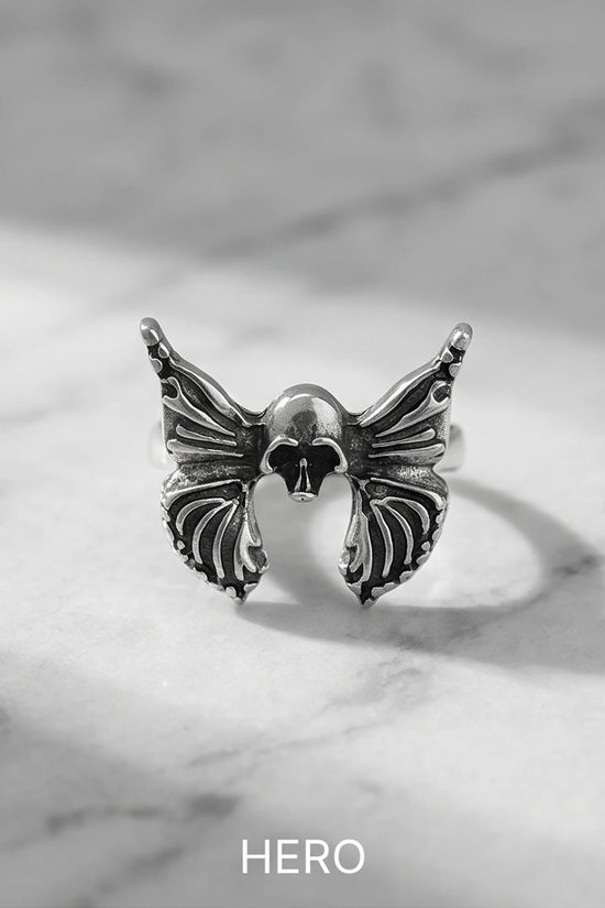 Gothic Sterling Silver Skull Butterfly Ring