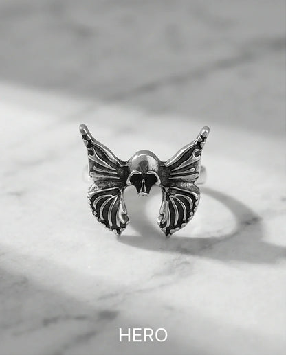 Gothic Sterling Silver Skull Butterfly Ring
