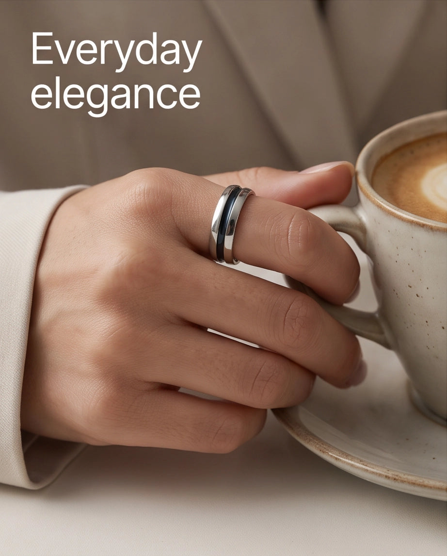 Dual-Tone Inlaid Channel Silver Band