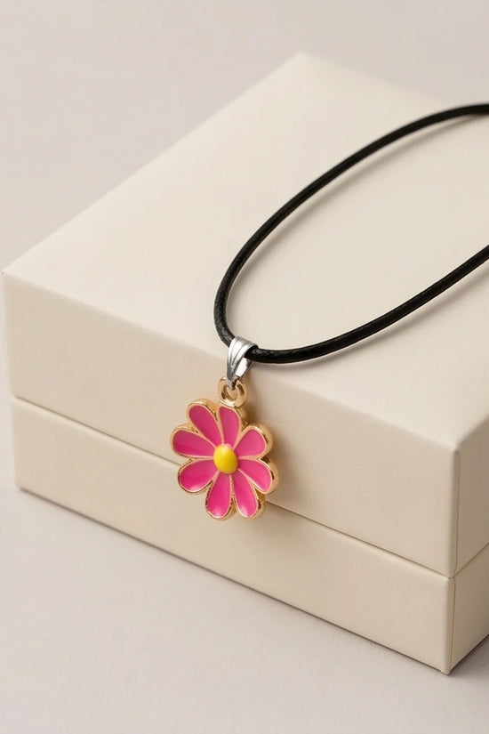 Gold and Hot Pink Daisy Necklace