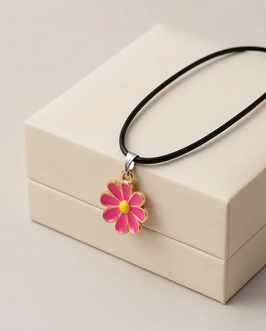 Gold and Hot Pink Daisy Necklace