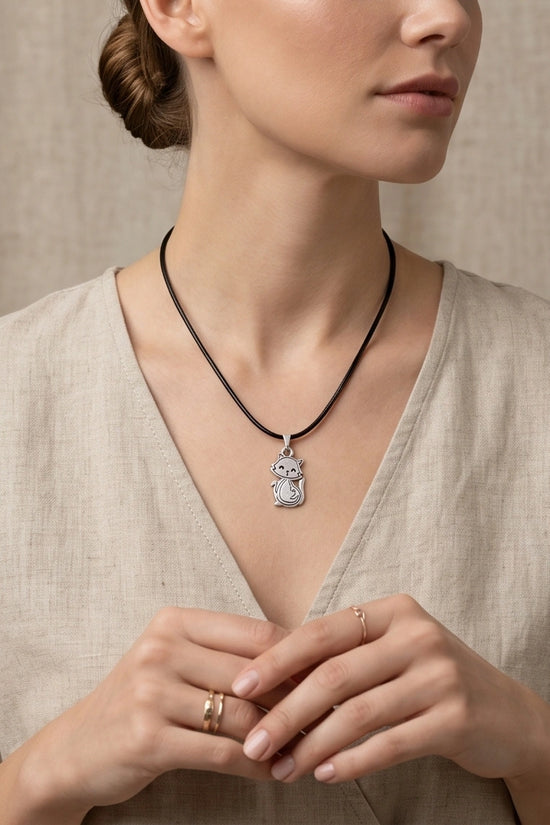 Silver Cute Cat Pendant Necklace