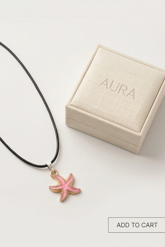 Pink Starfish Enamel Pendant Necklace with Elegant Gift Box