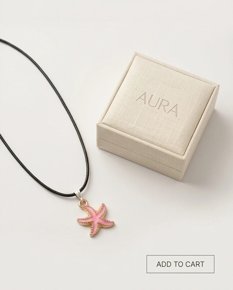 Pink Starfish Enamel Pendant Necklace with Elegant Gift Box