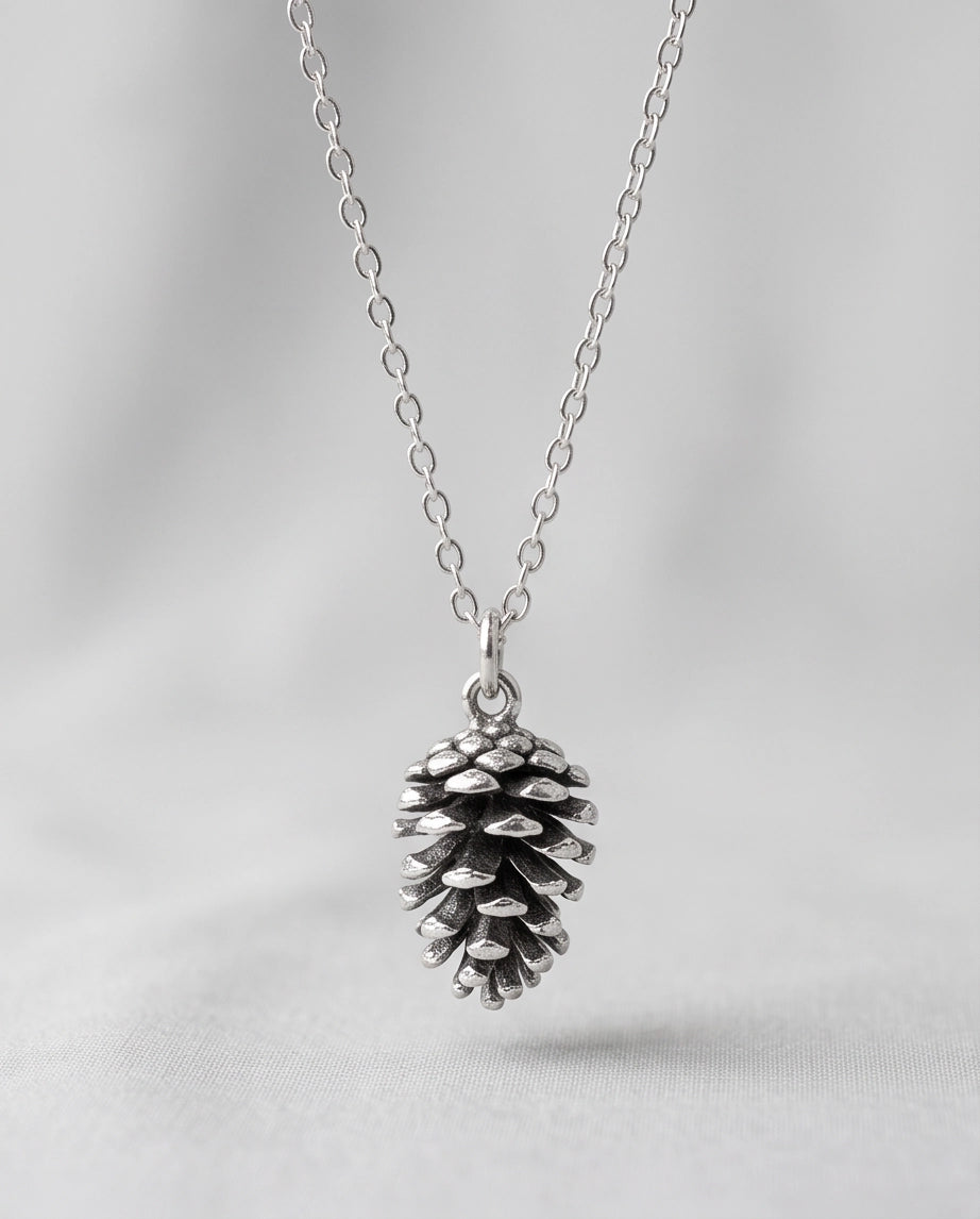 Antique Silver Pinecone Pendant Chain Necklace