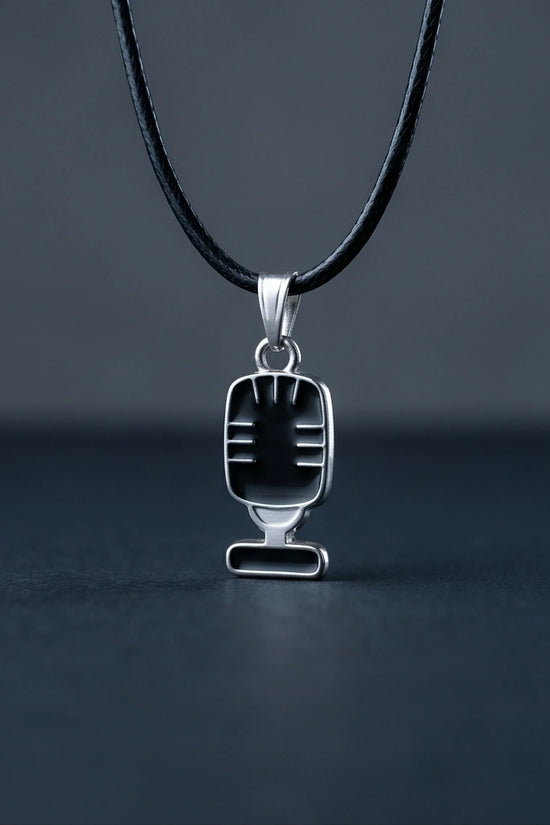 Silver Retro Black Microphone Necklace