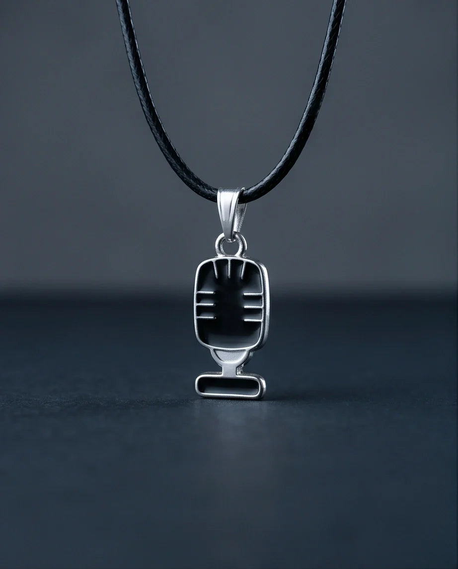 Silver Retro Black Microphone Necklace