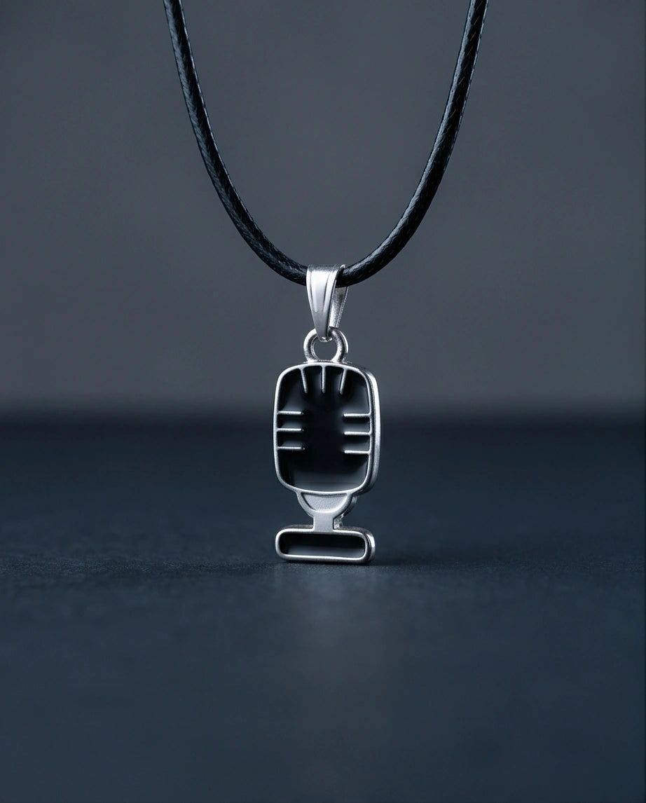 Silver Retro Black Microphone Necklace
