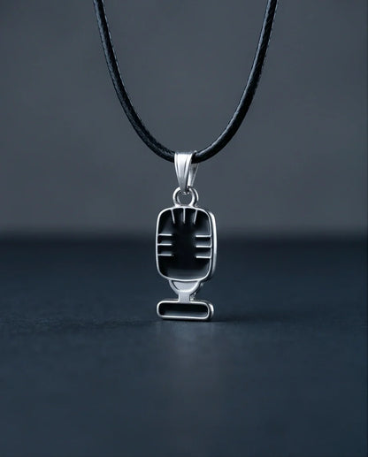 Silver Retro Black Microphone Necklace