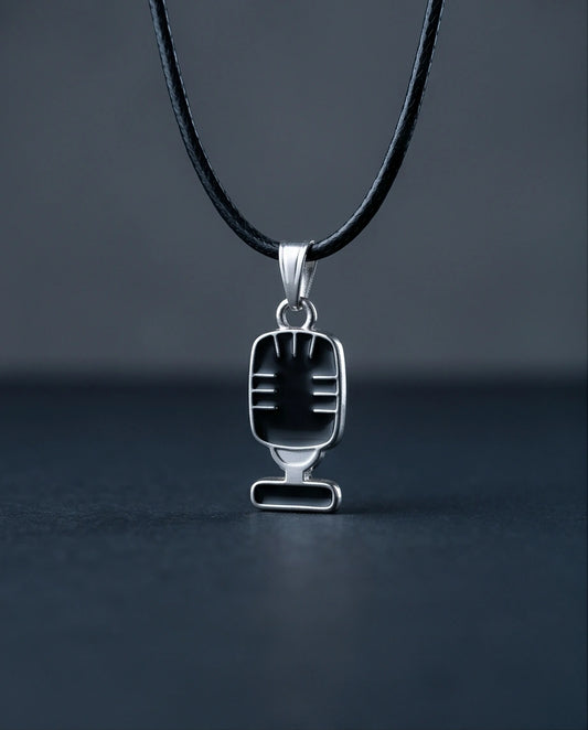 Silver Retro Black Microphone Necklace