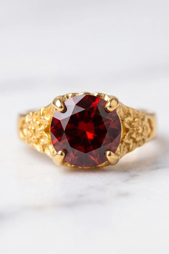 Golden Crimson Botanical Blossom Ring