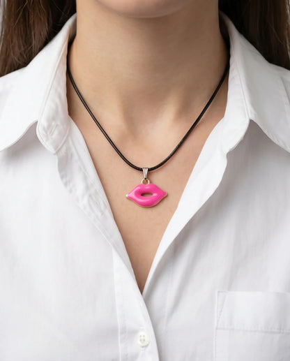 Gold and Pink Lips Pendant Necklace