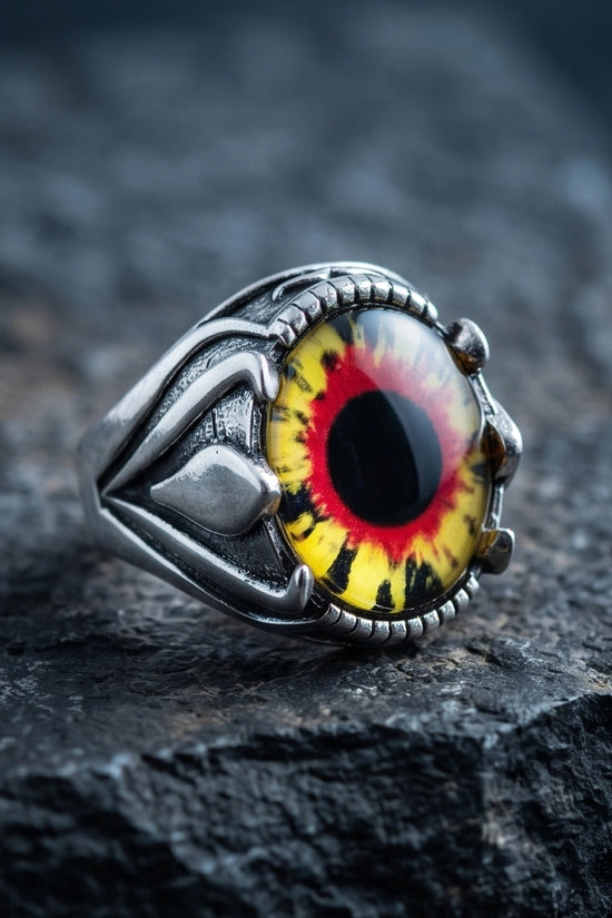 Vintage Sterling Silver Dragon's Claw Fiery Solar Eye Ring