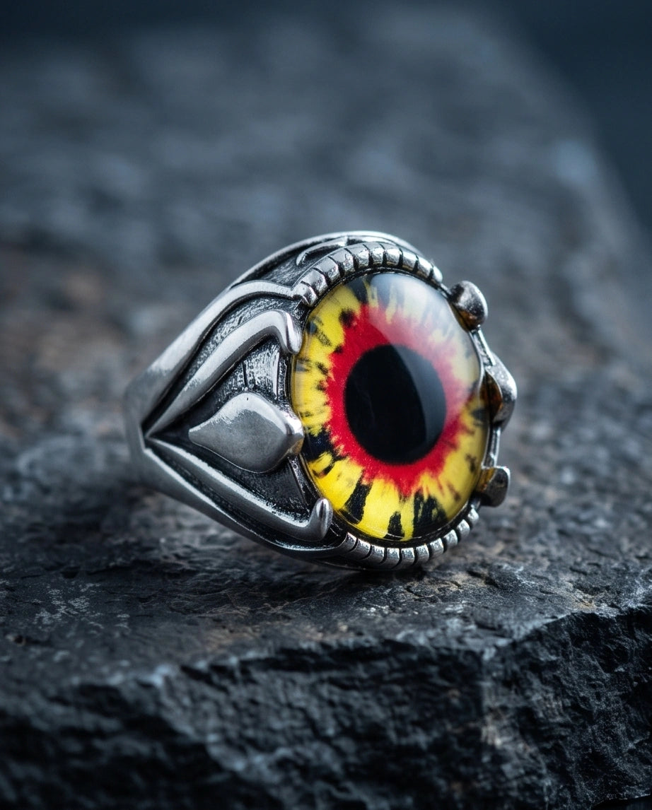 Vintage Sterling Silver Dragon's Claw Fiery Solar Eye Ring