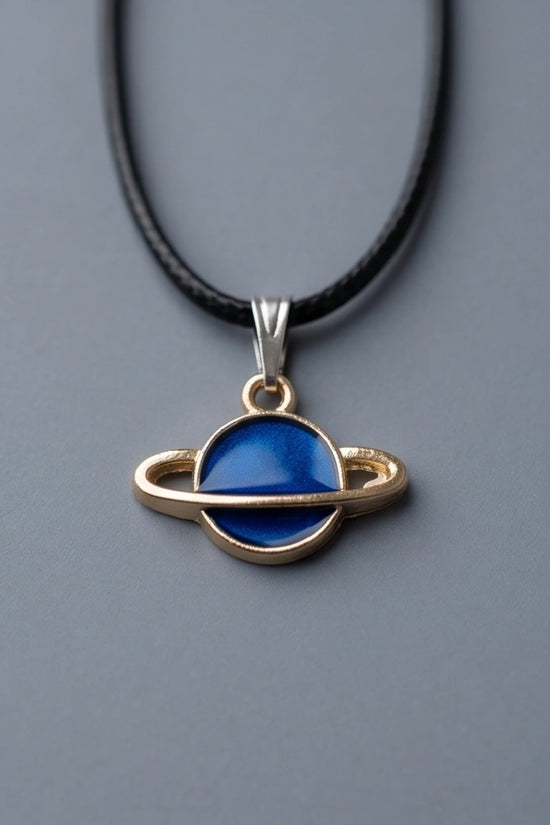 Vibrant Blue Saturn Planet Pendant