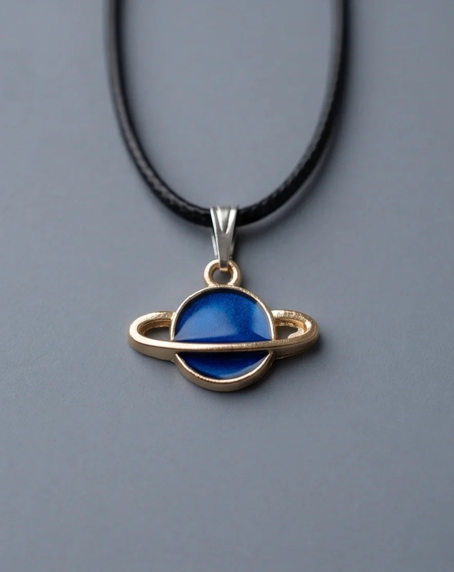 Vibrant Blue Saturn Planet Pendant
